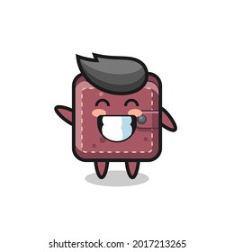 personaje de caricatura de la cartera de cuero haciendo gesto de la mano de la onda