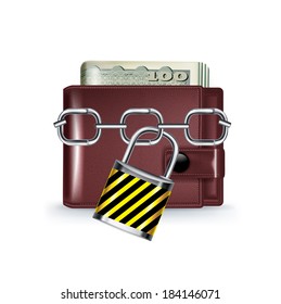 leather wallet with chain and lock isolated on white