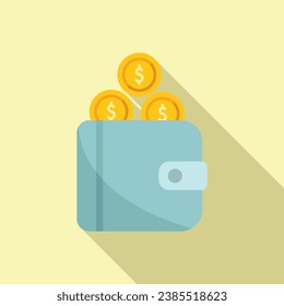Leather wallet coins icon flat vector. Sign card. Wallet safe moolah