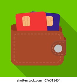 Leather wallet with credit cards. E-commerce single icon in flat style vector symbol stock illustration web.