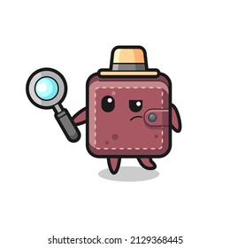 leather wallet detective character is analyzing a case , cute style design for t shirt, sticker, logo element