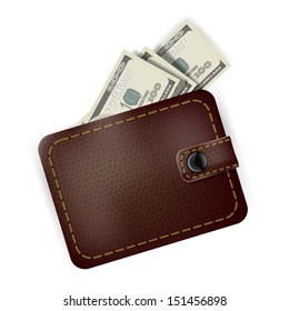 Leather wallet with dollars inside