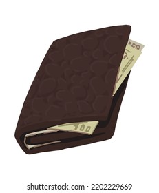 Leather wallet doodle. Vector illustration of purse, pocket holder for money. Cartoon clipart isolated on white background.