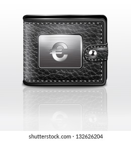 Leather wallet  with euro, vector