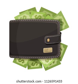 Leather wallet icon full of money vector emblem