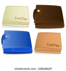 Leather wallet illustration set. Vector.
