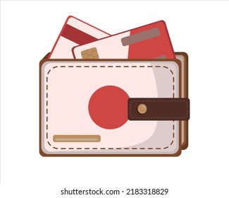 Leather Wallet Isolated with Japanese flag and credit card on White in flat style. Vector image