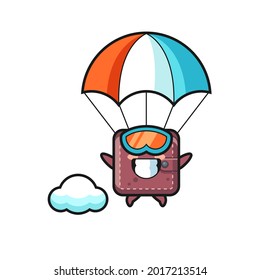 leather wallet mascot cartoon is skydiving with happy gesture