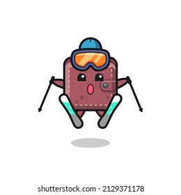 leather wallet mascot character as a ski player , cute style design for t shirt, sticker, logo element