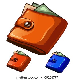 Leather wallet for men with money. Vector illustration.