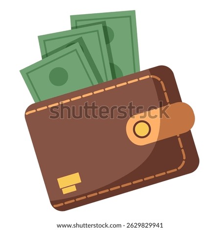 Leather Wallet with Money. Leather Wallet with Banknotes. Flat Vector Illustrations