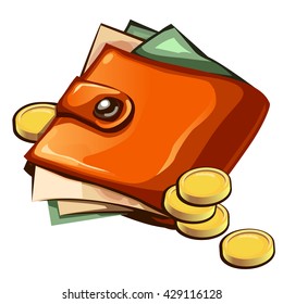 Leather wallet with money. Vector illustration.