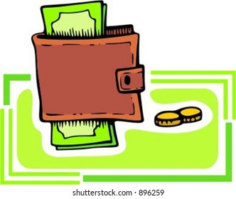 Moneda de cuero con dinero.Ilustración vectorial