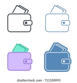 A leather wallet vector outline icon set. Money, business and finance line symbols and pictograms. Vector thin contour infographic element. Concept illustration for web design, presentations, networks