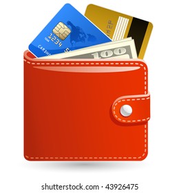 Leather wallets with money and credit cards