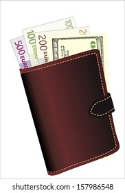 Leather wallets with money isolated on white background