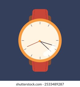 leather watch in flat vector design.