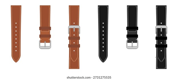 Ilustración vectorial de correa de reloj de cuero aislado sobre fondo blanco.