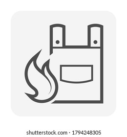 Leather welding apron icon. Also called fire resistant clothing or blacksmith apron. That cover front of body to protect and shields welder or blacksmith from heat, fire, burn and radiation.