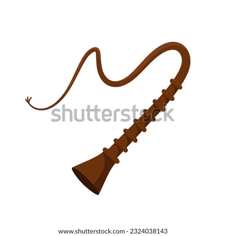 Leather whip. Cowboy tool for chasing cattle and flogging with sadistic dominance and slave punishment symbol with aggressive vector submission