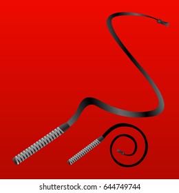 Leather whip isolated on red photo-realistic vector illustration