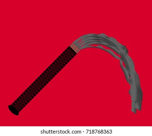 Leather whip isolated on red vector illustration