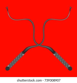 Leather whip isolated on red photo-realistic vector illustration