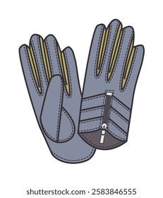 Leather zip gloves vector illustration technical flat drawing by adobe illustrator.