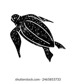 Leatherback sea turtle black hand drawn icon in grunge look