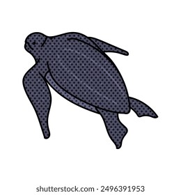 leatherback sea turtle halftone hand drawn color vector illustration