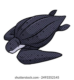 leatherback sea turtle hand drawn halftone color vector illustration