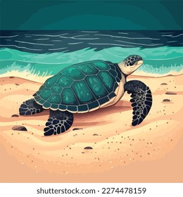 Leatherback sea turtle on the beach. Threatened or endangered species animals. Flat vector illustration concept