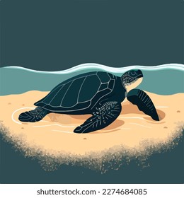 Leatherback sea turtle on the beach. Threatened or endangered species animals. Flat vector illustration concept