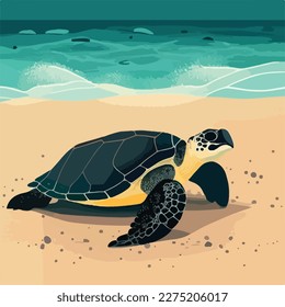 Leatherback sea turtle on the beach. Threatened or endangered species animals. Flat vector illustration concept