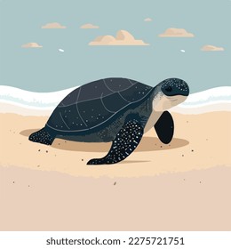 Leatherback sea turtle on the beach. Threatened or endangered species animals. Flat vector illustration concept