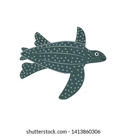 Leatherback turtle icon in flat style, african animal vector illustration