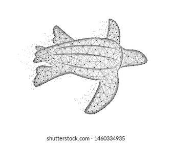 Leatherback turtle low poly design, African animal abstract graphics, reptile polygonal wireframe vector illustration made from points and lines on a white background
