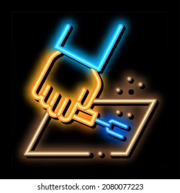 leaterworker coser máquina de coser de neón vector de señal de luz. Icono brillante señalización de la máquina de coser de cuero. ilustración de símbolo transparente