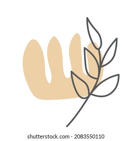 Leave and abstract shapes. Contemporary vector illustrations on color backgrouds. Line, minimalistic elegant concept. Perfect for social media, cards, postcards.