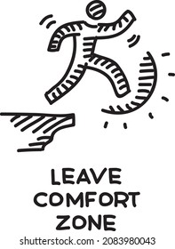 Leave comfort zone - sketchy vector illustration.The man step out of his comfort zone into the uncertainty.