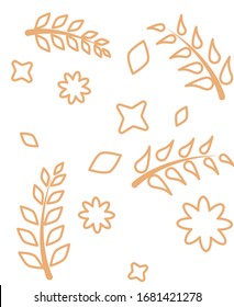 Leave and flowers template in orange line art