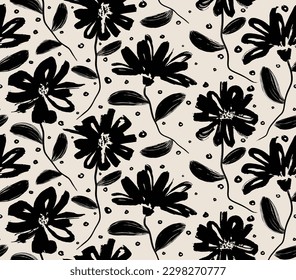 leave hand drawn seamless pattern. ink brush texture. 