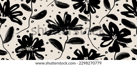 leave hand drawn seamless pattern. ink brush texture. 