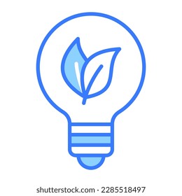 Leave inside bulb showing vector of eco idea in trendy style, sustainable ecological energy icon, creative lamp easy to use vector