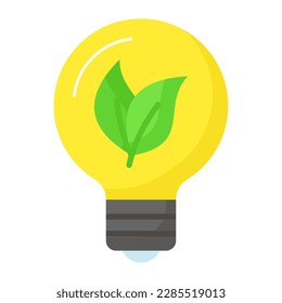 Leave inside bulb showing vector of eco idea in trendy style, sustainable ecological energy icon, creative lamp easy to use vector
