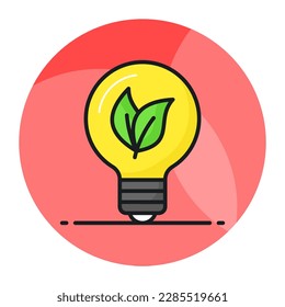Leave inside bulb showing vector of eco idea in trendy style, sustainable ecological energy icon, creative lamp easy to use vector