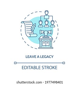 Leave a legacy blue concept icon. Successful leader. Positive impact and influence. Company succession idea thin line illustration. Vector isolated outline RGB color drawing. Editable stroke