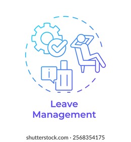 Leave management blue gradient concept icon. Handling employee requests administration. Operational HR. Round shape line illustration. Abstract idea. Graphic design. Easy to use in presentation