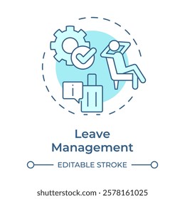 Leave management soft blue concept icon. Handling employee requests administration. Operational HR purpose. Round shape line illustration. Abstract idea. Graphic design. Easy to use in presentation