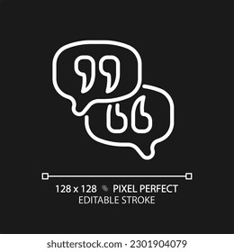 Leave opinion pixel perfect white linear icon for dark theme. Communication with client. Discussing product pros and cons. Thin line illustration. Isolated symbol for night mode. Editable stroke